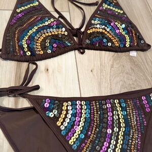 Victoria’s Secret NWOT Vintage Sequin Bikini Set Large Top, Medium Bottom